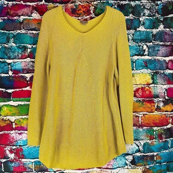 J. Jill Lime Green Knit Long Tunic Sweater Size Medium - Picture 1 of 8